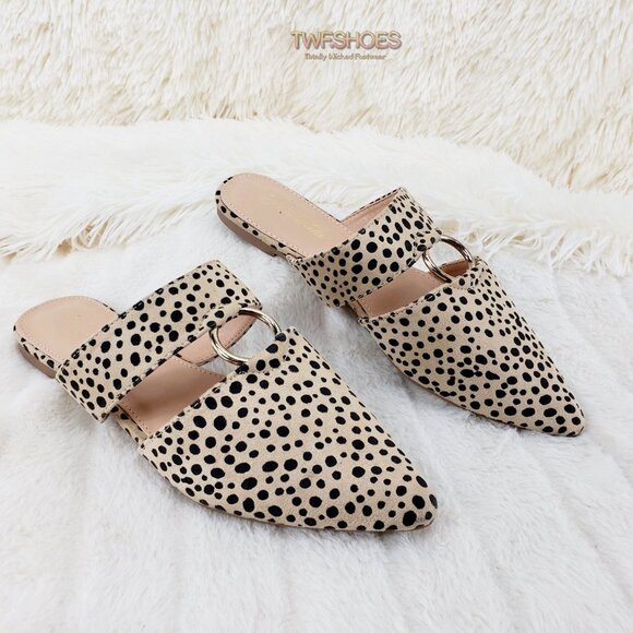 Brand New Cheetah Pointy Toe Flats Mules Clogs Slippers - Picture 2 of 9